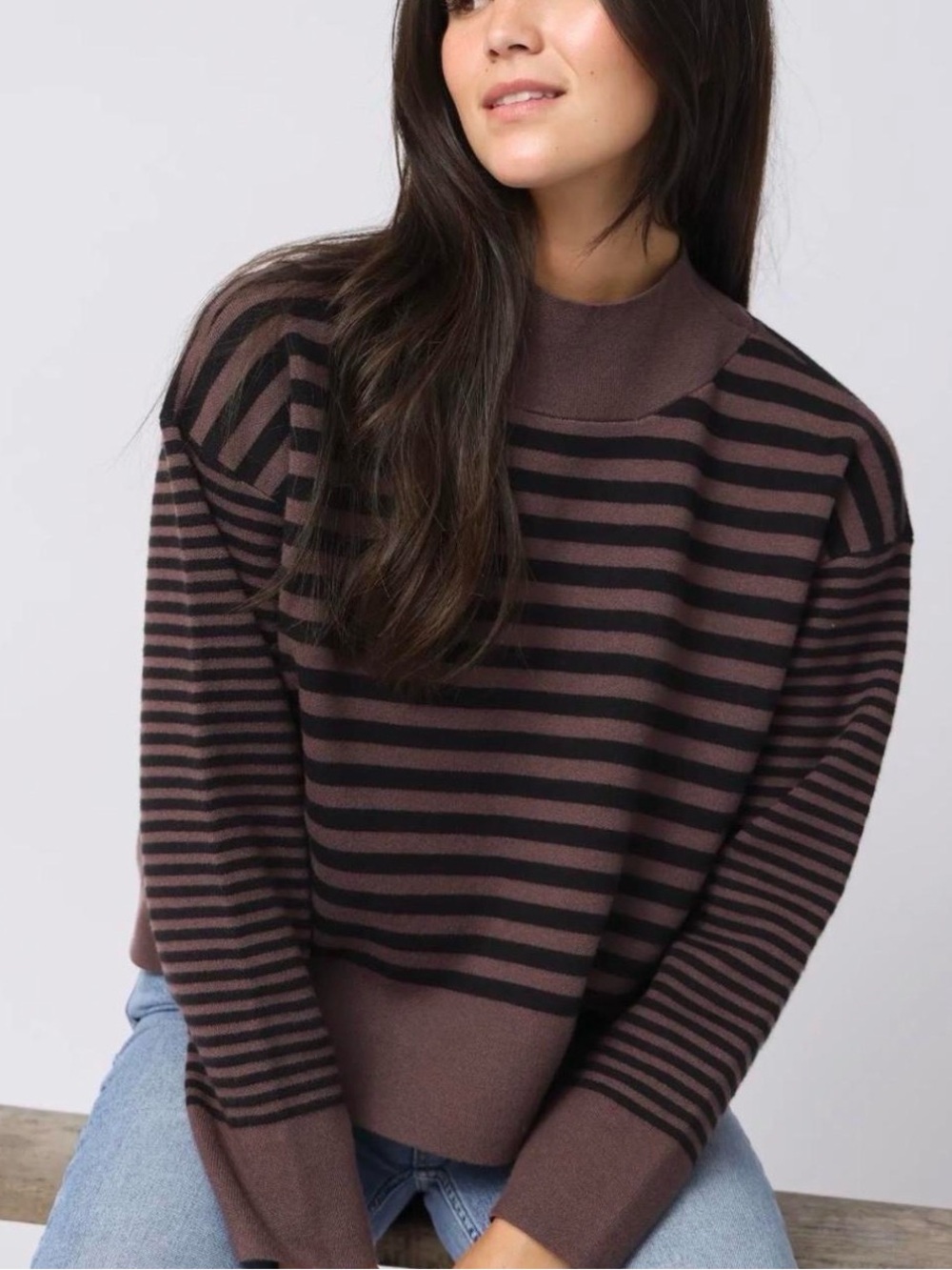 Natural Life Brown & Gray Striped Turtleneck Sweater